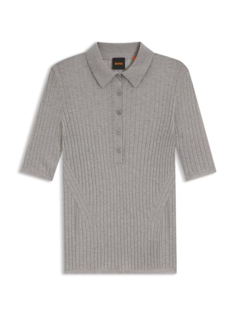 BOSS RIBBED KNIT POLO IN WOOL
