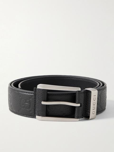 GUCCI 3cm Logo-Debossed Full-Grain Leather Belt Black