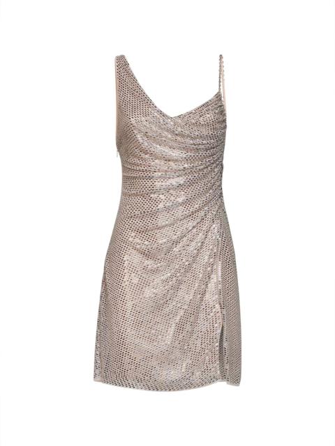 self-portrait Self Portrait Women Champagne Rhinestone-Embellished Tulle Draped Mini Dress