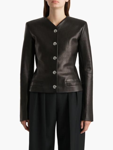 KHAITE Khaite Nara Collarless Leather Jacket in Black at Nordstrom