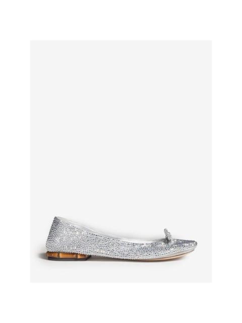 GUCCI GUCCI Crystal Ballerinas Bamboo Metallic Silver New & Authen