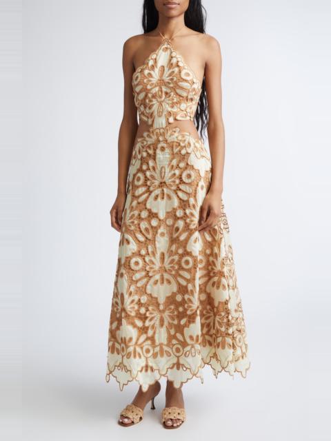 Johanna Ortiz Johanna Ortiz Morning Groove Cutout Guipure Lace Maxi Dress in Ecru /Camel at Nordstrom