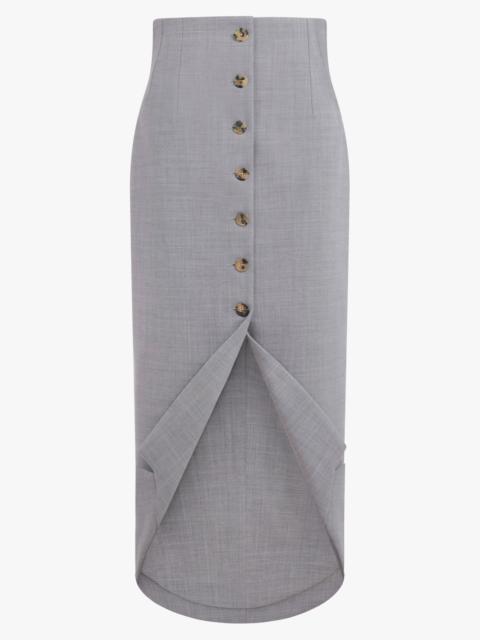 A.W.A.K.E. MODE TAILORED BUTTON FRONT MIDI SKIRT  | GREY