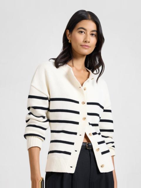 onia Onia Cotton Fitted Cardigan in Noir Navy/white at Nordstrom