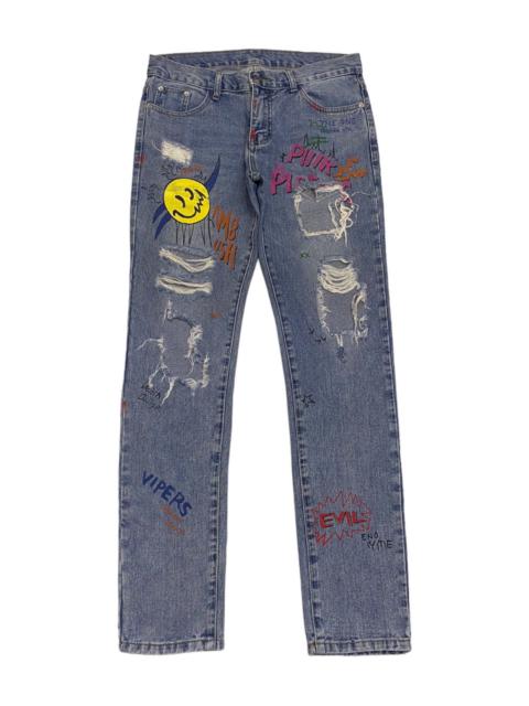 Hysteric Glamour JAPANESE PUNK DISTRESSED DENIM SMILE OVERPRINTED JEANS