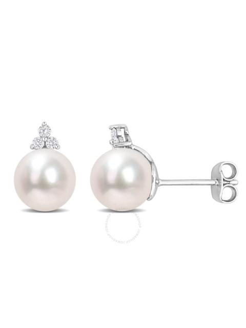 Other Designers AMOUR 8-8.5mm Freshwater Cultured Pearl and 1/8 CT TW Diamond Pearl Stud Earrings In Sterling Silver