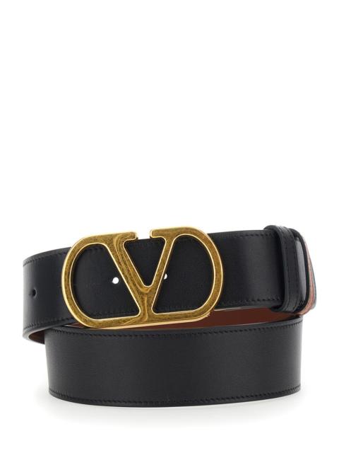 Valentino Valentino Garavani Women Black Reversible Belt With Vlogo Buckle On Front In Leather Woman