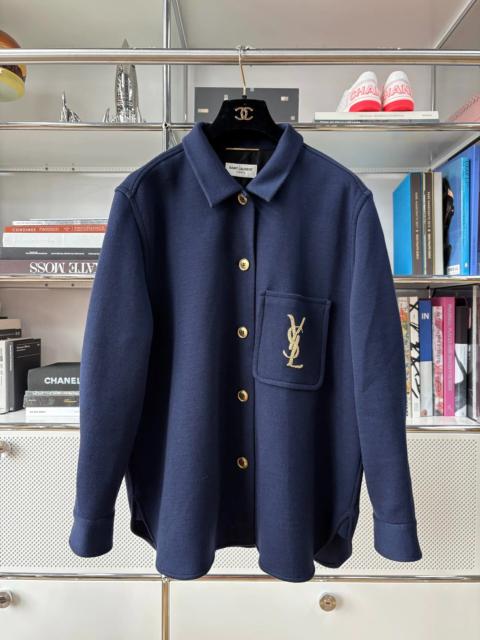 SAINT LAURENT Saint Laurent dark blue wool logo embroidered coat