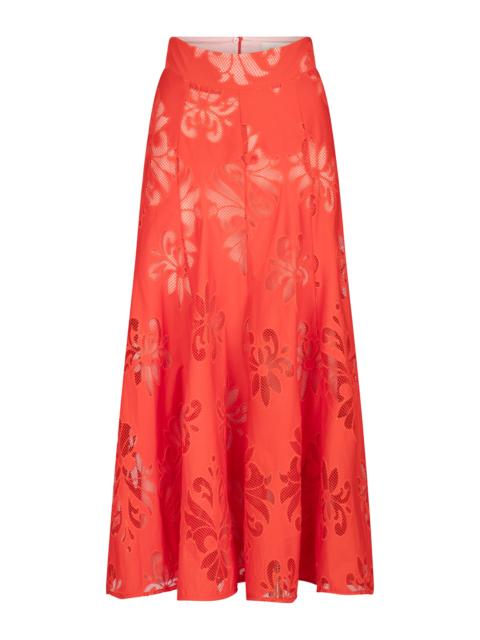 SILVIA TCHERASSI Grettel Embroidered Cotton Midi Skirt red