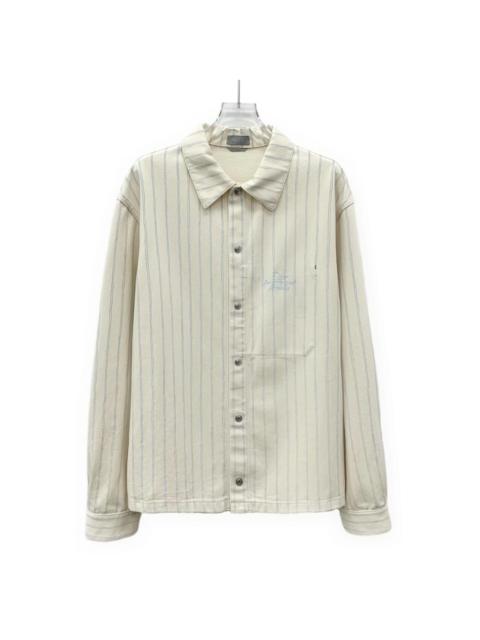 Dior Dior Beige Vertical Stripe Logo Letter Embroidered Cotton Collared Single-Breasted Long Sleeve Shirt
