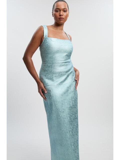 KAREN MILLEN Plus Size Foil Metallic Figure Form Bandage Strappy Knit Maxi Dress