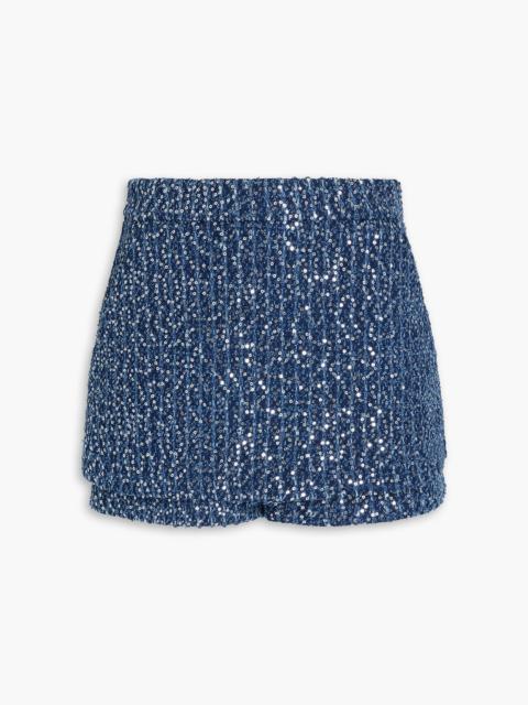 maje Skirt-effect sequined denim shorts