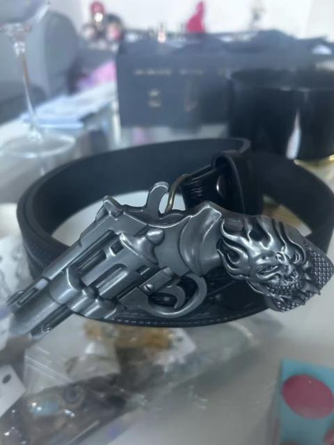 ghost head element pistol buckle pu leather belt