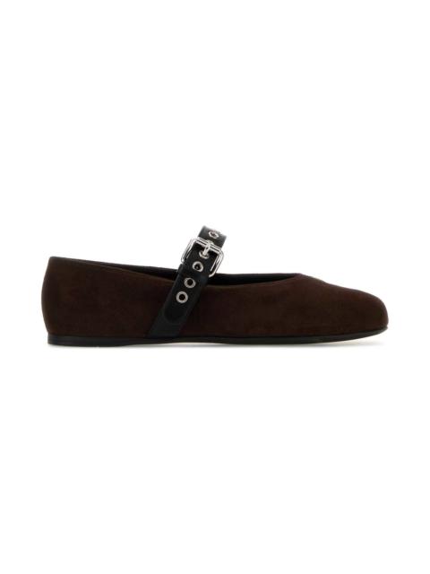 Miu Miu Dark Brown Suede Ballerinas