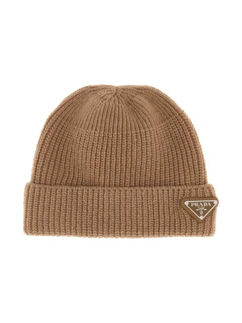 Prada Camel Wool Blend Beanie Hat