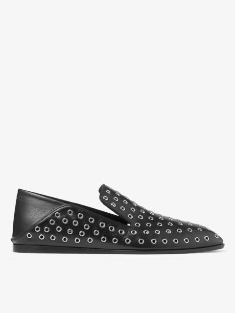 JIMMY CHOO Eliot Slipper
Black Metallic Nappa Leather Slippers with Eyelets