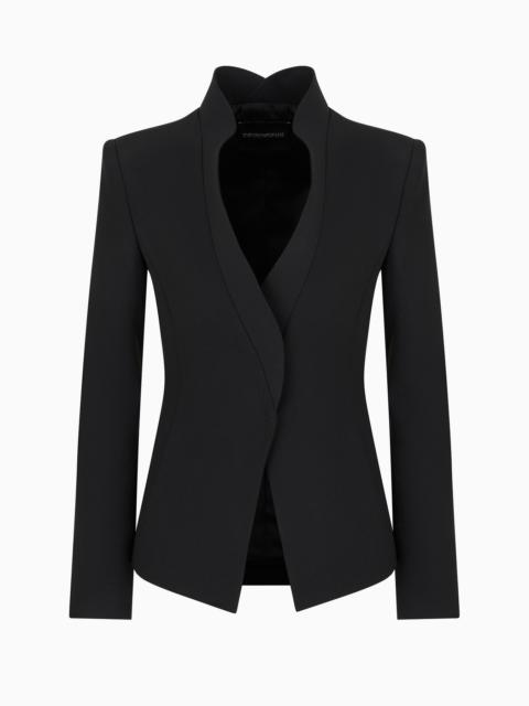 EMPORIO ARMANI Crêpe cady jacket with ruffle-effect contoured edges