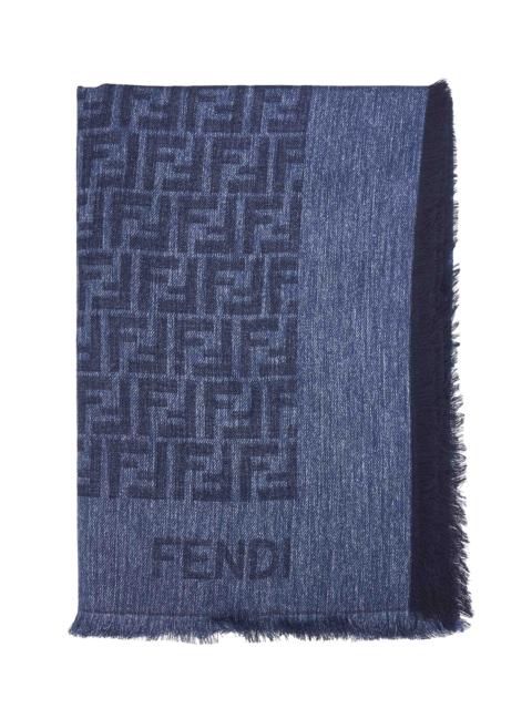 FENDI Fendi Silk Women Denim Blue Cotton And Wool Ff Shawl