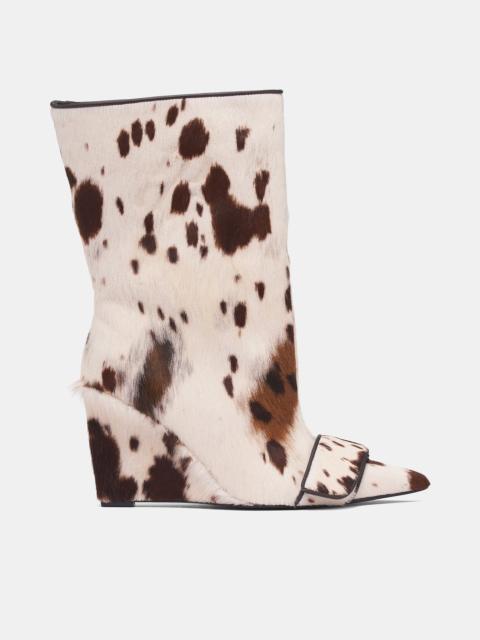 DIDU White Cow Print Wide Boots
