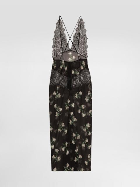 Dolce & Gabbana Violets-print dress with lace insert