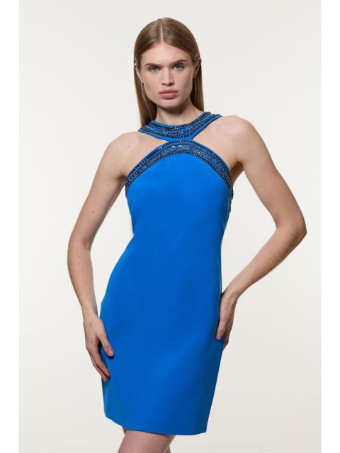 KAREN MILLEN Enamel Chain Detail Halter Woven Mini Dress