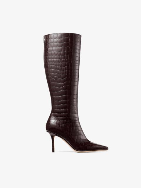 JIMMY CHOO Agathe Knee Boot 85
Sambuco Shiny Croc Embossed Leather Knee High Boots