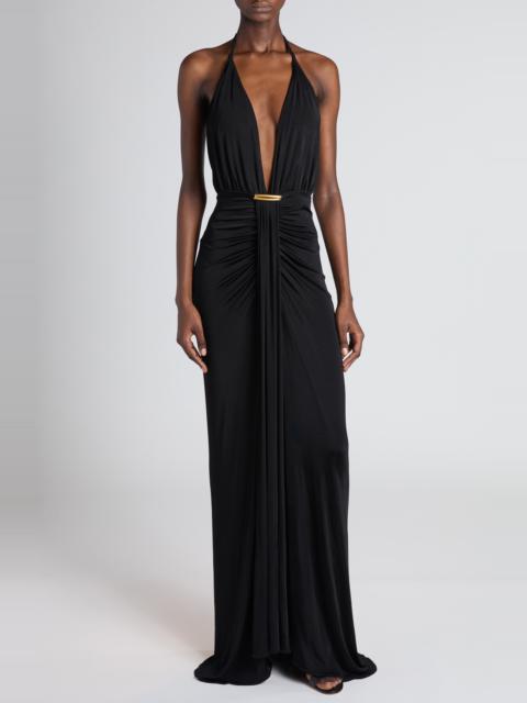 TOM FORD TOM FORD Plunge Halter Gown in Black at Nordstrom