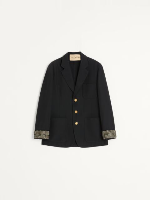 Valentino SINGLE-BREASTED WOOL AND COTTON JACKET WITH JACQUARD TRIMMINGS