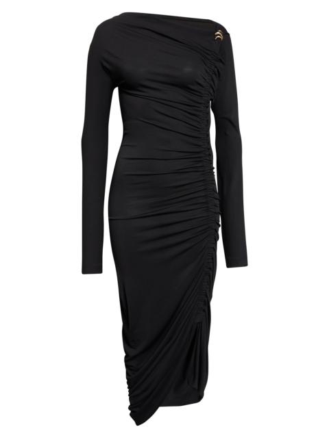 FERRAGAMO FERRAGAMO Ruched Long Sleeve Jersey Evening Dress in Nero at Nordstrom
