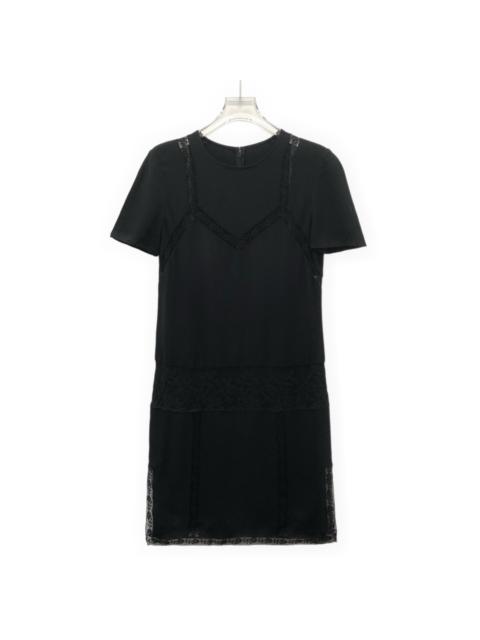 Prada Prada Embroidered Crew Neck Short Sleeve Dress Black