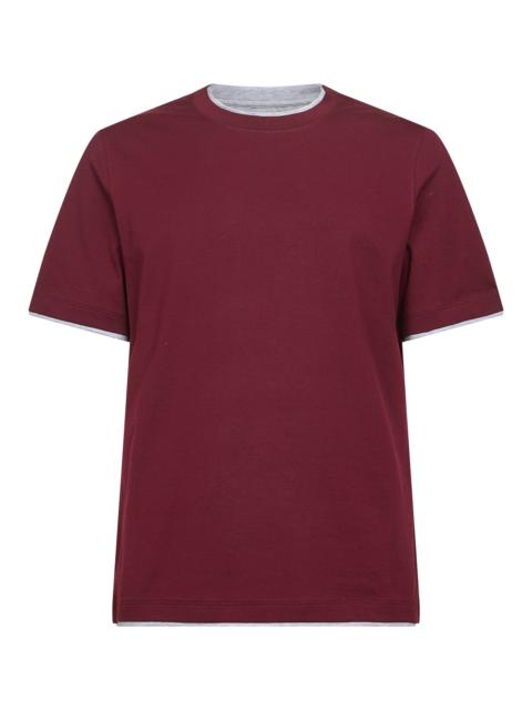 Brunello Cucinelli Brunello Cucinelli Men Burgundy Cotton Faux Layering T-Shirt