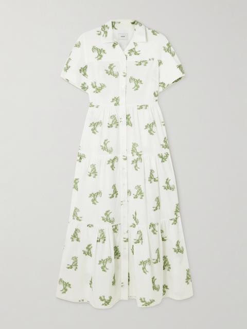 Erdem Embroidered Gathered Cotton Fil Coupé Midi Dress