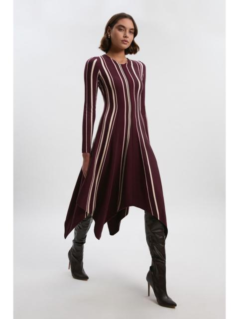KAREN MILLEN Stripe Viscose Blend Asymmetric Hem Knit Midi Dress