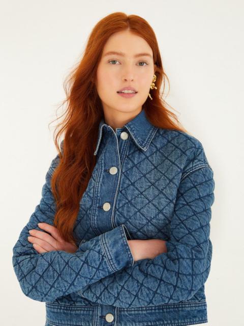 FARM RIO Denim Buttoned Quilted Bomber Jacket