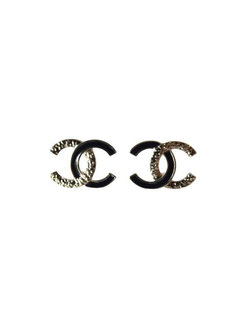 CHANEL Chanel CC Textured Metal Resin Stud Earrings Gold Black