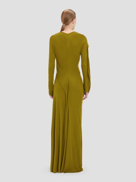 Victoria Beckham Closed Neck Draped Gown In Moss