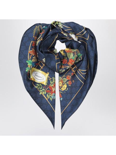 GUCCI Gucci Midnight Blue Silk Scarf With Flora Print Women