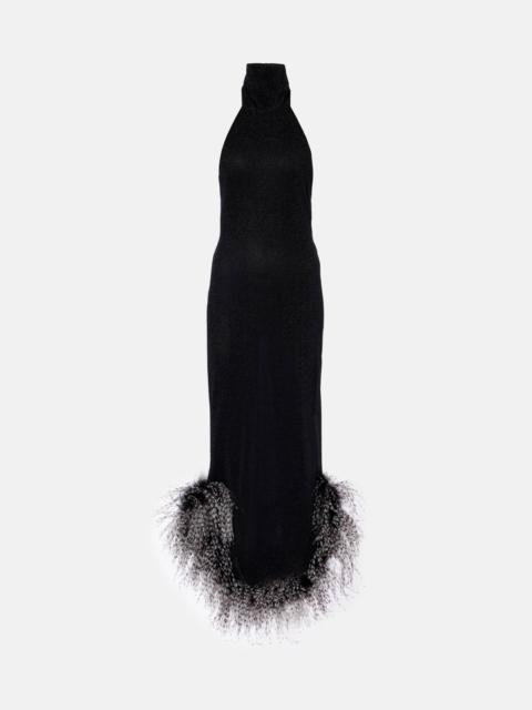 Oséree Lumière Plumage halterneck maxi dress