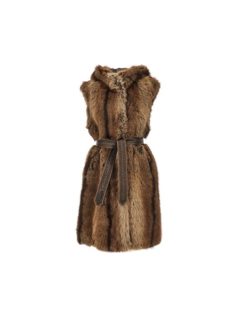 PINKO Pinko Faux Fur Vest with Belt Brown Women