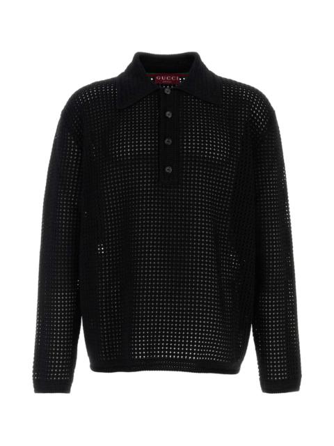 GUCCI Black Crochet Polo Shirt
