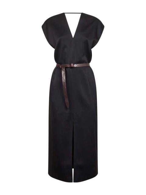 Brunello Cucinelli Brunello Cucinelli Women Black Cady Satin Belted Midi Dress