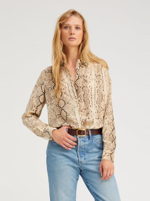 SPRWMN BEIGE SNAKESKIN SILK FITTED BUTTON DOWN