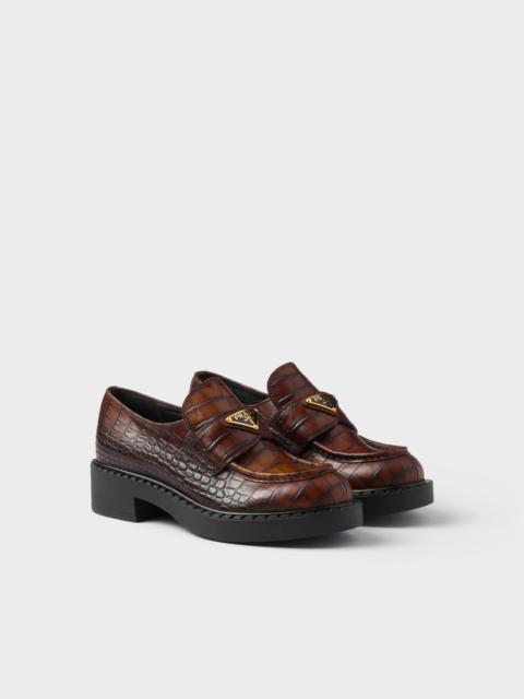 Prada Chocolate crocodile-print leather loafers
