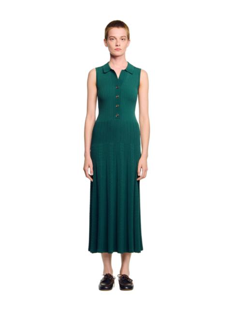Sandro SANDRO Knit dress with polo neck in Dark Green at Nordstrom
