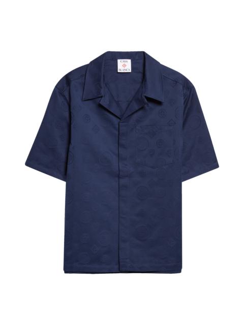 CASABLANCA Casablanca Monogram Cotton Poplin Camp Shirt in Navy at Nordstrom