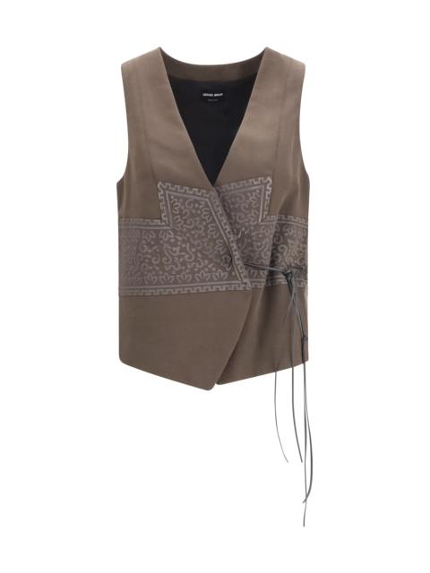 GIORGIO ARMANI Giorgio Armani Women Vest In Washed Silk And Virgin Wool With Jacquard Pattern And Ties
