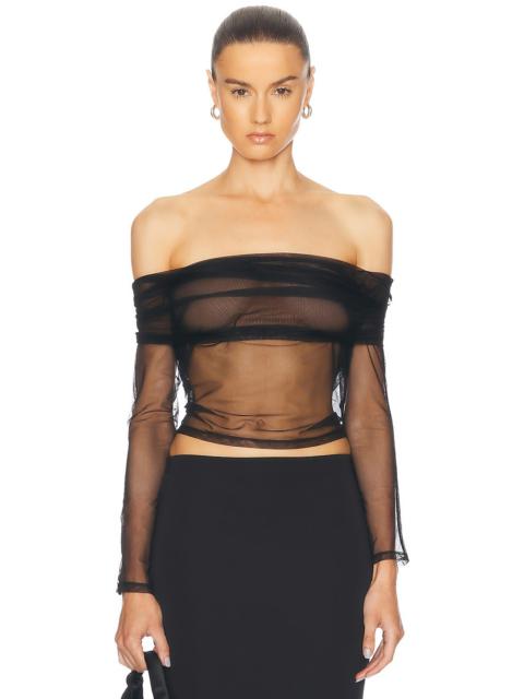 KIKI DE MONTPARNASSE Tulle Off Shoulder Top