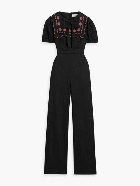 SALONI Marlowe embroidered linen wide-leg jumpsuit