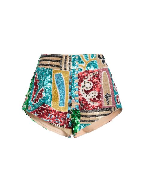 ALÉMAIS Jazz Embellished Linen Corset Shorts multi
