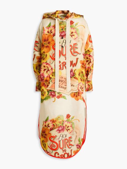 Zimmermann Printed linen and silk-blend hooded kaftan